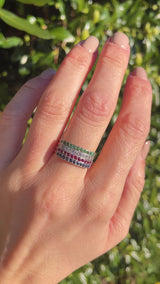 Vintage Sapphire, Ruby, Emerald & Diamond Four Band Stacking Ring
