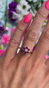 Vintage Ruby & Diamond 18ct Gold Daisy Cluster Ring