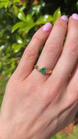 Vintage 1982 Emerald & Diamond Three-Stone Bezel Ring