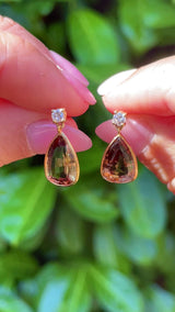 Vintage Andalusite & Diamond 18ct Gold Pendant Drop Earrings