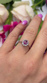 Vintage Pink Sapphire & Diamond 18ct White Gold Cluster Ring