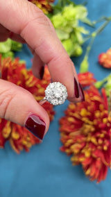 Vintage Diamond 18ct White Gold Platinum Halo Cluster Ring (1.05cts)