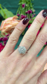 Vintage 1977 Diamond 18ct White Gold Cluster Ring (0.76cts)