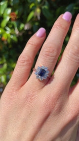 Vintage Sapphire & Diamond 18ct White Gold Platinum Cluster Ring