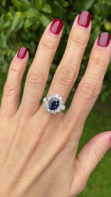 Vintage Sapphire & Vari-Cut Diamond 18ct White Gold Cluster Ring (3.70cts)