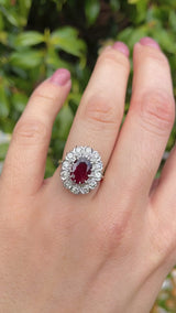 Vintage Ruby & Diamond 18ct Gold Cluster Engagement Ring