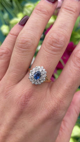 Vintage 1989 Sapphire & Diamond 18ct Gold Cluster Ring