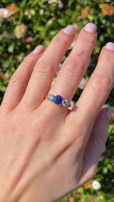 Vintage 1995 Sapphire & Diamond 18ct Gold Three-Stone Engagement Ring