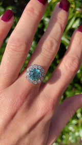 Edwardian Blue Zircon & Diamond 18ct Gold Cluster Ring