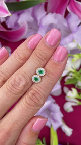Emerald & Diamond 18ct Gold Cluster Stud Earrings