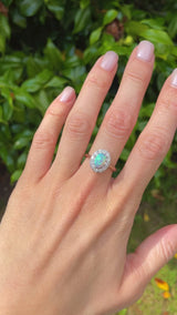 Vintage Mid-Century Opal & Diamond 18ct Gold Platinum Cluster Ring