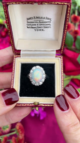 Vintage Opal & Diamond 18ct White Gold Oval Cluster Ring