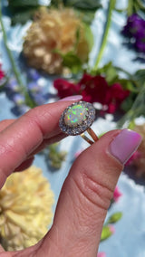 Vintage Opal & Diamond 18ct Gold Platinum Cluster Ring