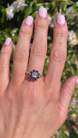 Vintage Old-Cut Diamond & Sapphire White Gold Cluster Engagement Ring (0.90ct)