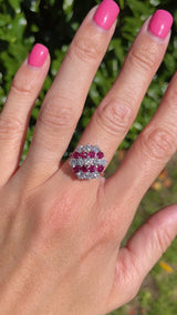 Vintage 1975 Ruby & Diamond 18ct White Gold Cluster Ring