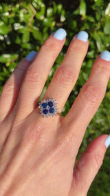 Vintage 1987 Sapphire & Diamond 18ct Gold Cluster Ring