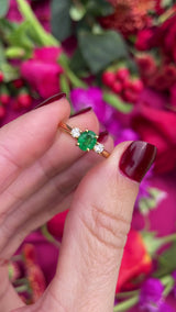 Vintage 1991 Emerald & Diamond 18ct Gold Three-Stone Engagement Ring