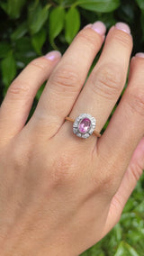 Art Deco Style Pink Topaz & Diamond 9ct Gold Panel Ring