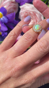 Vintage 1987 Opal & Diamond Gold Cluster Ring By Cropp and Farr