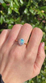 Vintage 1988 Opal & Diamond 18ct Gold Cluster Ring