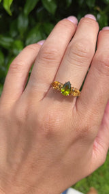 Peridot & Citrine 9ct Gold Pear-Shaped Trilogy Ring
