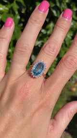 Vintage Aquamarine & Diamond 18ct Gold Oval Cluster Ring