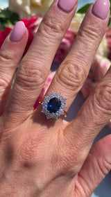 Vintage 1992 Sapphire & Diamond 18ct Gold Cluster Engagement Ring (2.13cts)