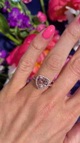 Morganite & Diamond 14ct Rose Gold Heart-Shaped Halo Cluster Ring