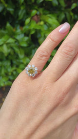 Vintage 1985 Fancy Yellow Diamond 18ct Gold Cluster Engagement Ring