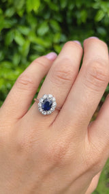 Edwardian Sapphire & Diamond White Gold Cluster Ring