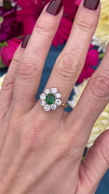 Vintage 1988 Emerald & Diamond 18ct Gold Cluster Engagement Ring (0.85cts)