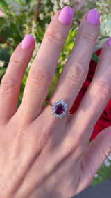 Vintage Ruby & Diamond 18ct Gold Platinum Cluster Engagement Ring (1.34ct)