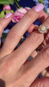 Antique Victorian Opal & Old Cut Diamond 18ct Gold Cluster Ring