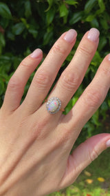 Vintage 1979 Opal & Diamond 18ct Gold Oval Cluster Ring