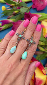 Antique Victorian Australian Opal & Rose-Cut Diamond Gold Drop Earrings