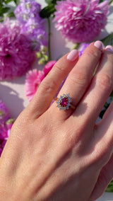 Vintage 1997 Ruby & Diamond 18ct Gold Pear Cluster Engagement Ring (0.80cts)