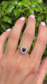 Vintage Teal Sapphire & Diamond 18ct Gold Cluster Ring