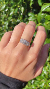 Edwardian Style Diamond 18ct Gold Triple Daisy Cluster Ring