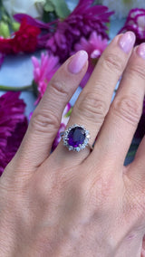 Vintage 1976 Amethyst & Diamond 18ct White Gold Cluster Ring