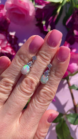 Vintage 1973 Opal & Diamond 18ct White Gold Drop Earrings by Cropp and Farr