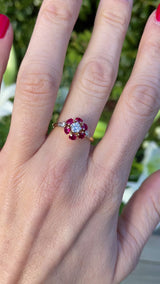 Vintage 1981 Ruby & Diamond 18ct Gold Cluster Ring