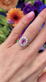 Pink Sapphire & Diamond 18ct Gold Cluster Engagement Ring (1.35cts)