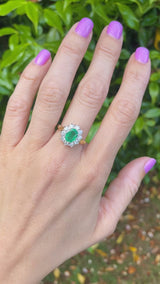 Vintage Natural Emerald & Diamond 18ct Gold Cluster Engagement Ring (1.10cts)