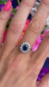 Mid-Century Sapphire & Diamond 18ct Gold Cluster Ring