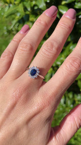 Vintage 1991 Sapphire & Diamond 18ct White Gold Cluster Ring