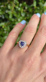 Vintage 1992 Sapphire & Diamond 18ct Gold Heart-Shaped Cluster Ring