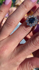 Vintage 1989 Sapphire & Diamond 18ct Gold Cluster Engagement Ring