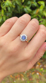 Vintage 1989 Sapphire & Diamond 18ct Gold Cluster Ring