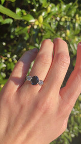 Vintage 2.25ct Sapphire & Diamond Gold Platinum Three-Stone Engagement Ring