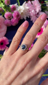 Art Deco Sapphire & Diamond 18ct Gold Platinum Cluster Engagement Ring
